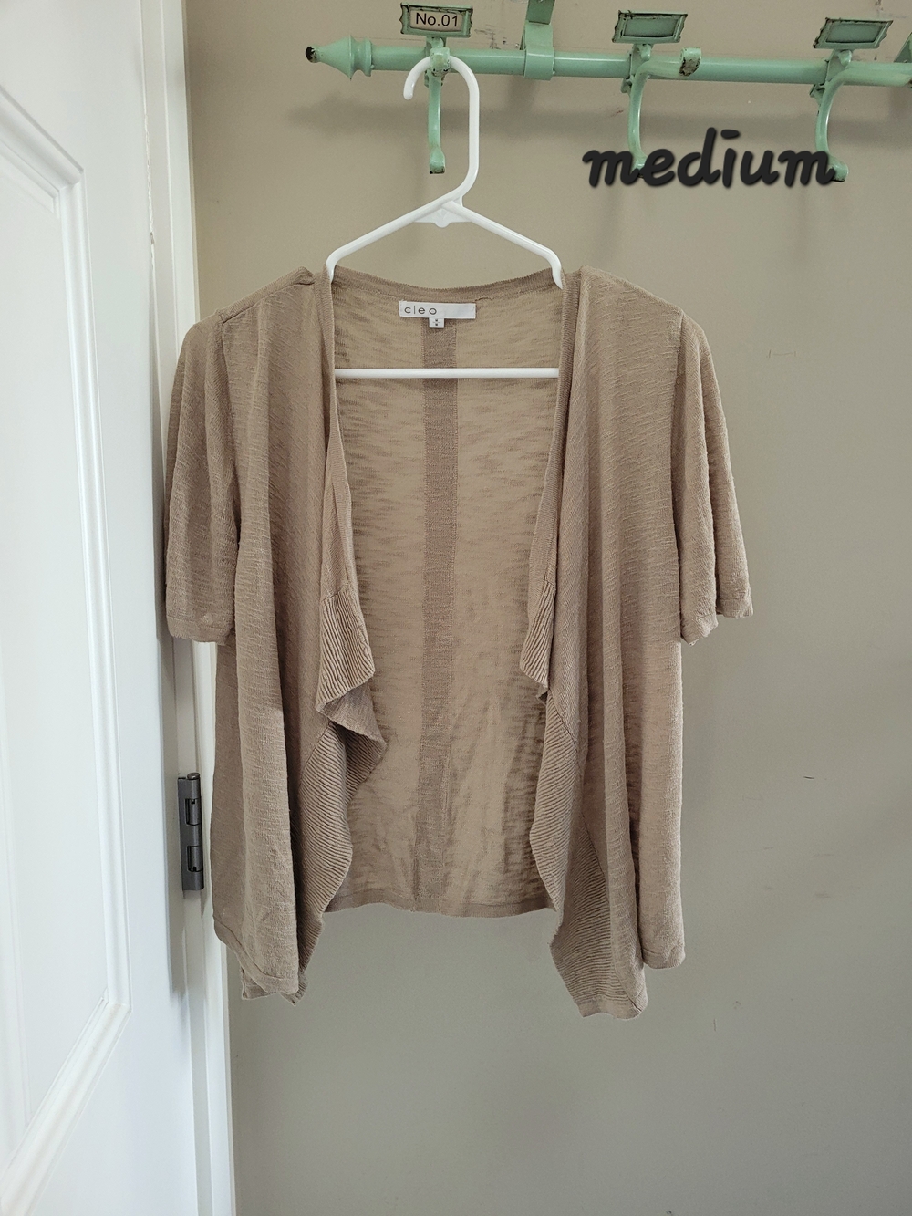 cleo Tan Open-Front Short Sleeve Cardigan
